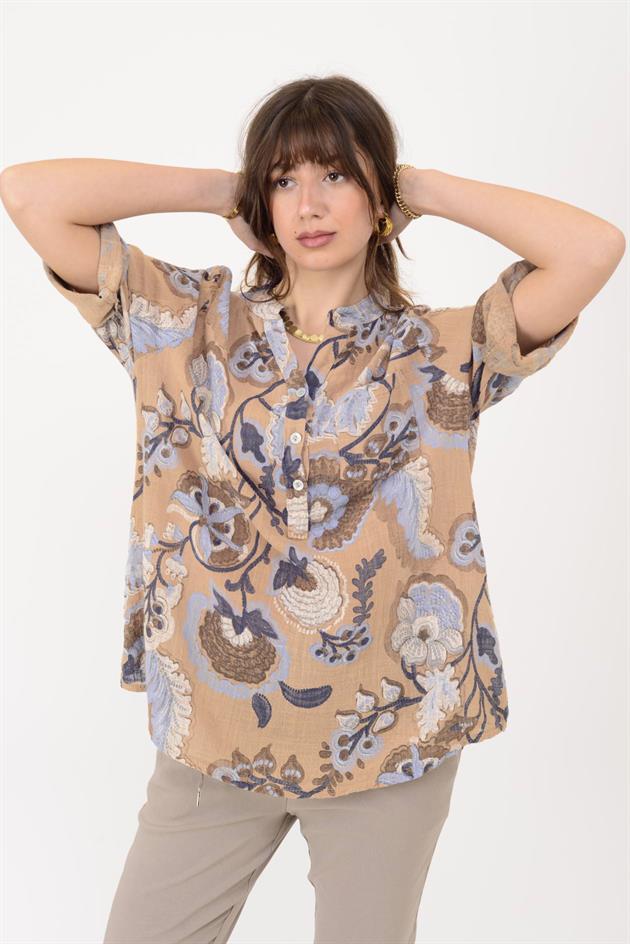 15455F-88 OTANTİK DESEN ÜÇ DÜĞMELİ GÖMLEK