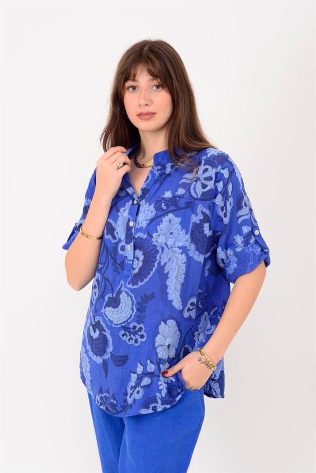 15455F-88 OTANTİK DESEN ÜÇ DÜĞMELİ GÖMLEK