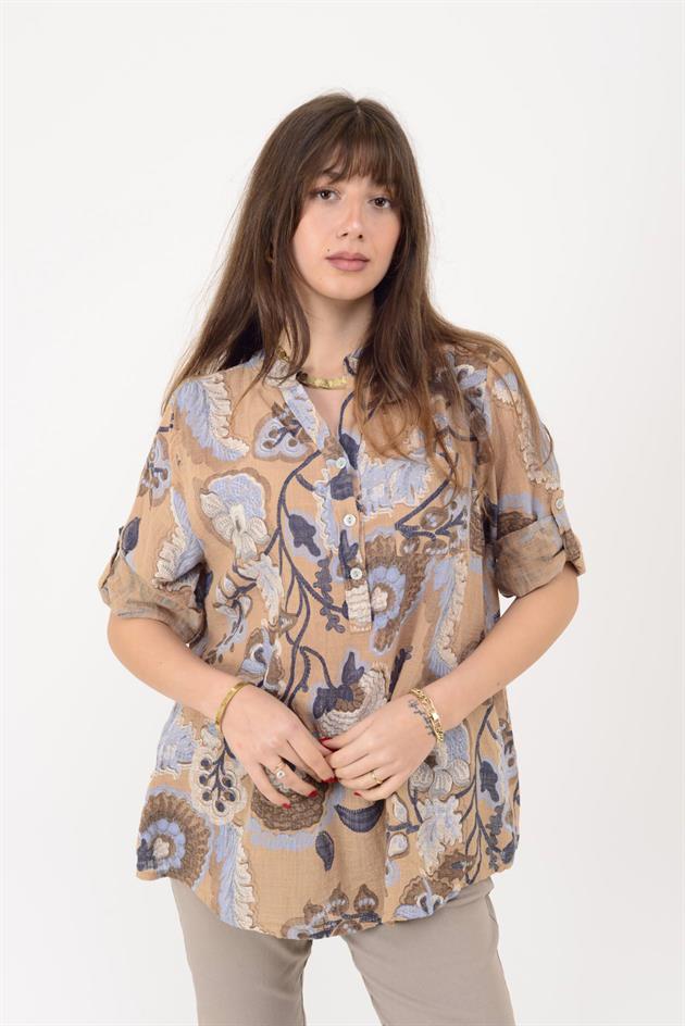 15455F-88 OTANTİK DESEN ÜÇ DÜĞMELİ GÖMLEK