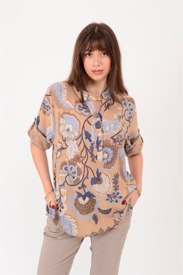15455F-88 OTANTİK DESEN ÜÇ DÜĞMELİ GÖMLEK