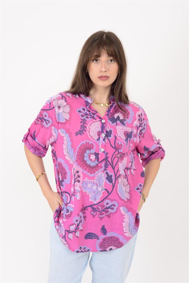 15455F-88 OTANTİK DESEN ÜÇ DÜĞMELİ GÖMLEK