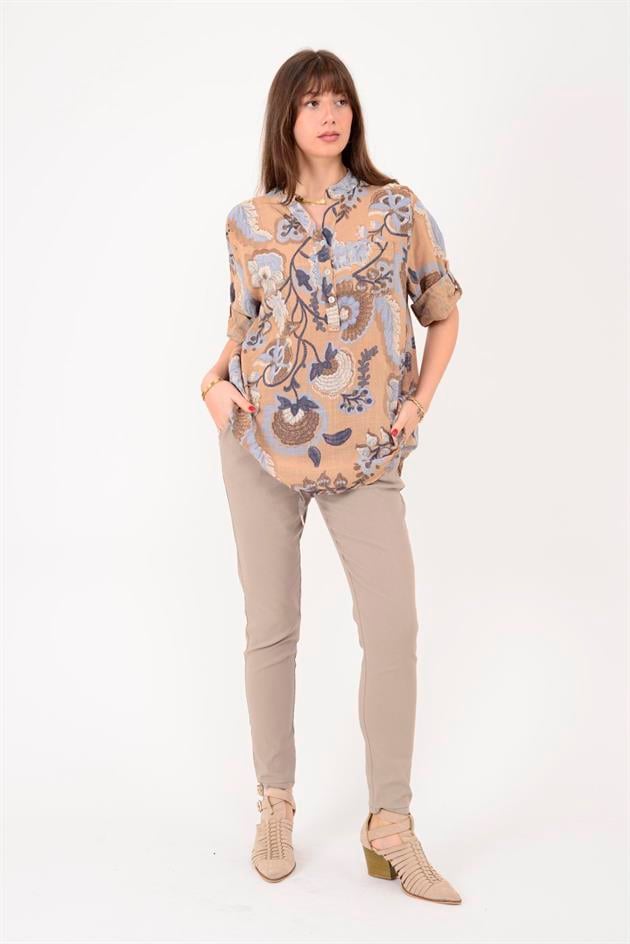 15455F-88 OTANTİK DESEN ÜÇ DÜĞMELİ GÖMLEK