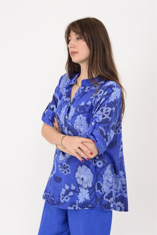 15455F-88 OTANTİK DESEN ÜÇ DÜĞMELİ GÖMLEK