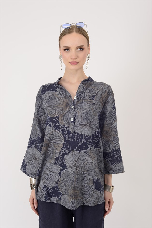 15455F-90 KADİFE ÇİÇEKLER DESEN GÖMLEK