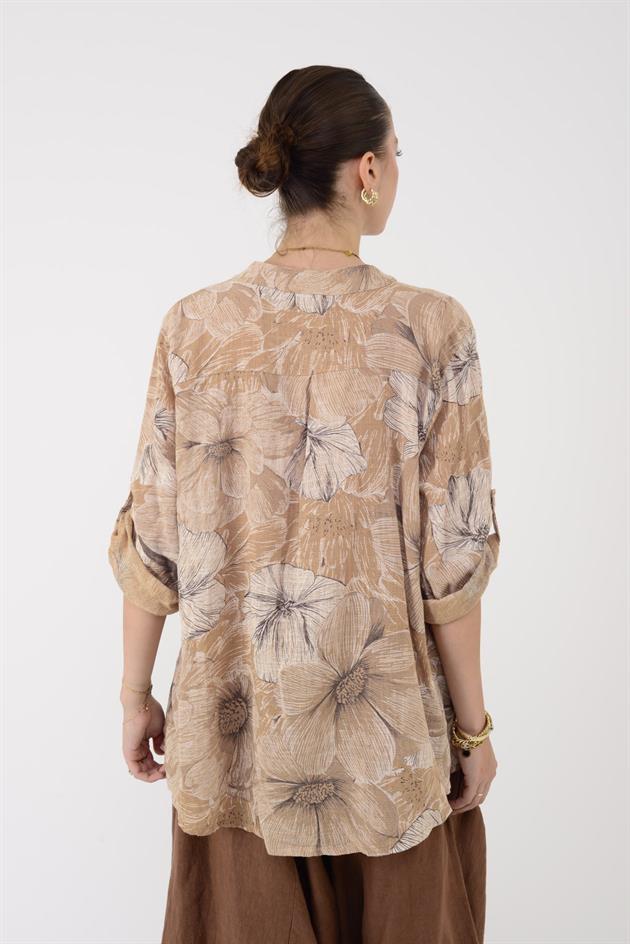 15455F-90 KADİFE ÇİÇEKLER DESEN GÖMLEK