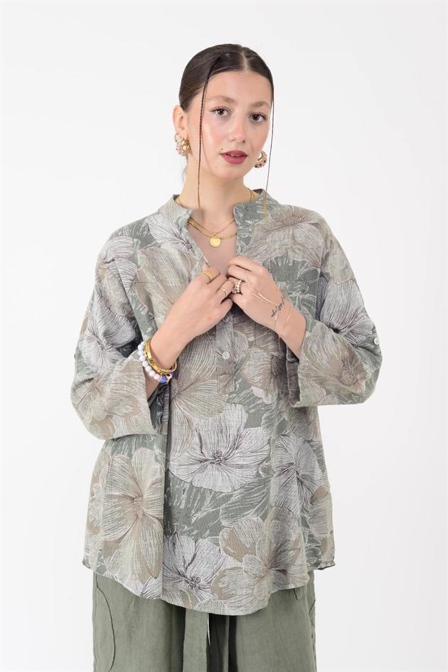 15455F-90 KADİFE ÇİÇEKLER DESEN GÖMLEK