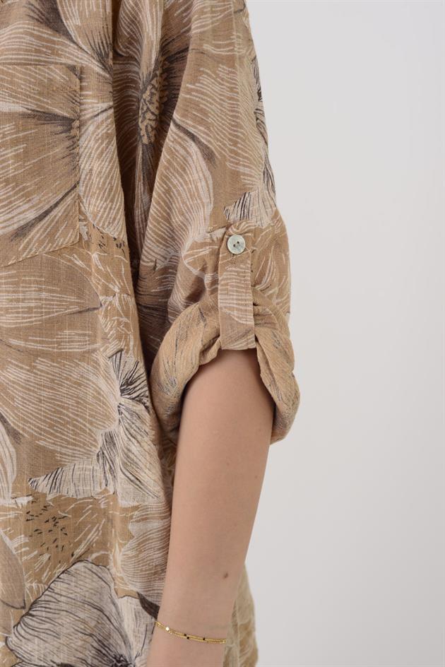 15455F-90 KADİFE ÇİÇEKLER DESEN GÖMLEK