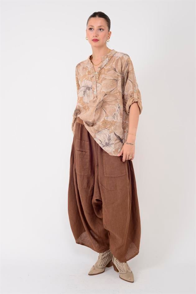 15455F-90 KADİFE ÇİÇEKLER DESEN GÖMLEK