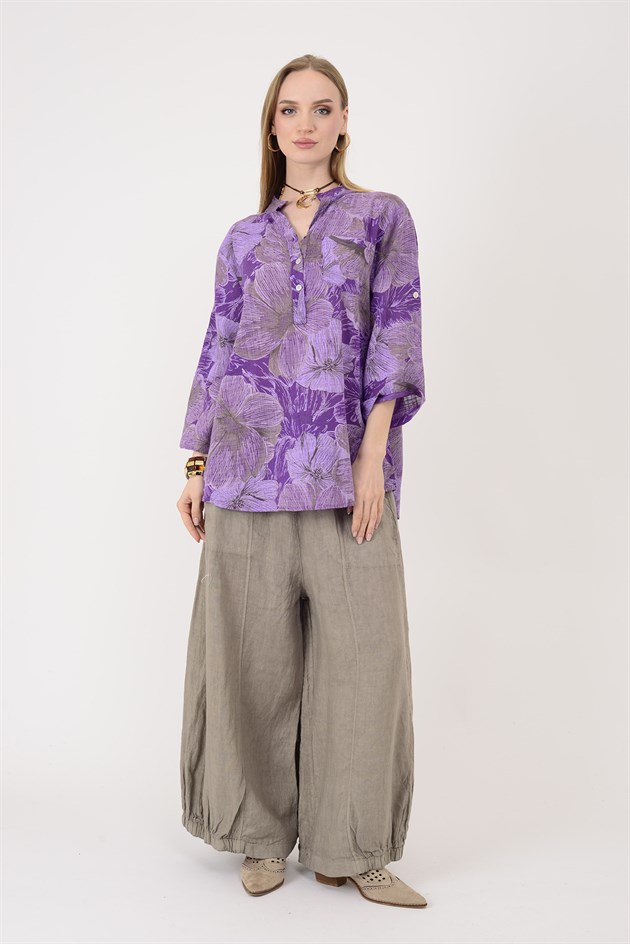 15455F-90 KADİFE ÇİÇEKLER DESEN GÖMLEK