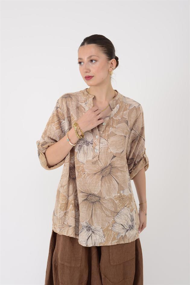 15455F-90 KADİFE ÇİÇEKLER DESEN GÖMLEK