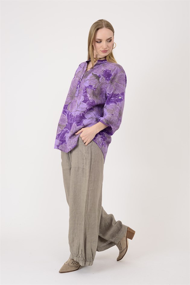 15455F-90 KADİFE ÇİÇEKLER DESEN GÖMLEK