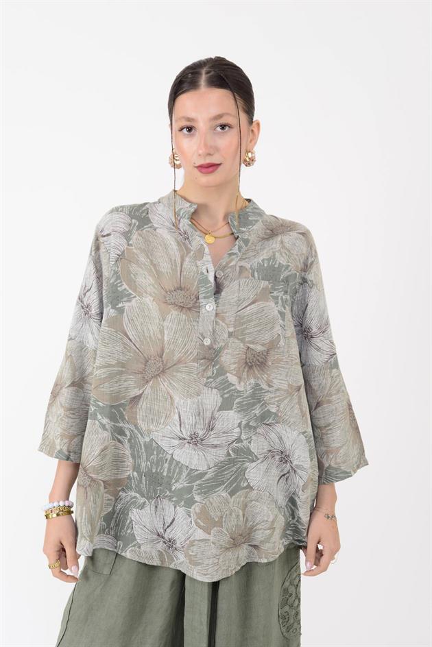 15455F-90 KADİFE ÇİÇEKLER DESEN GÖMLEK