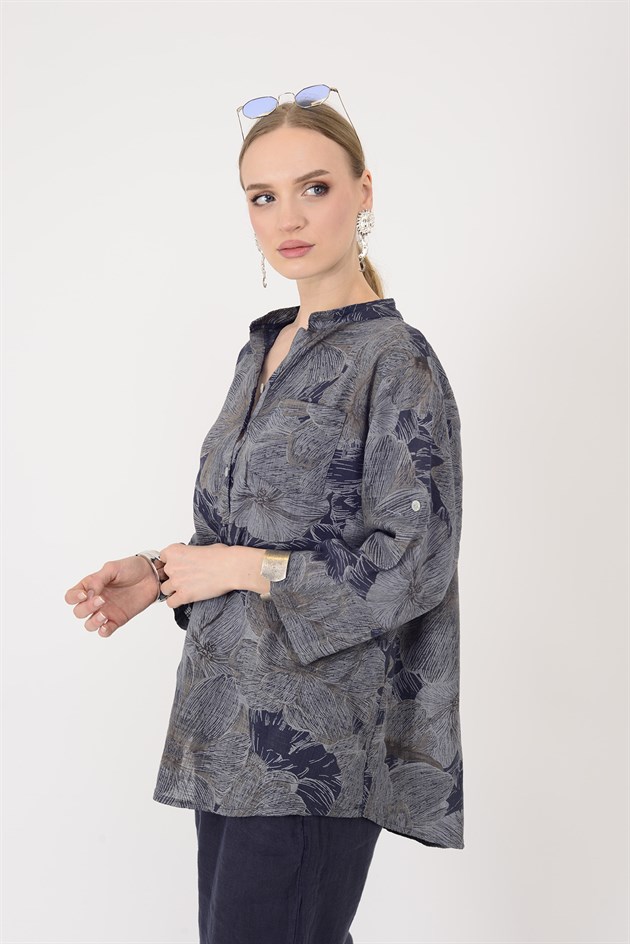 15455F-90 KADİFE ÇİÇEKLER DESEN GÖMLEK