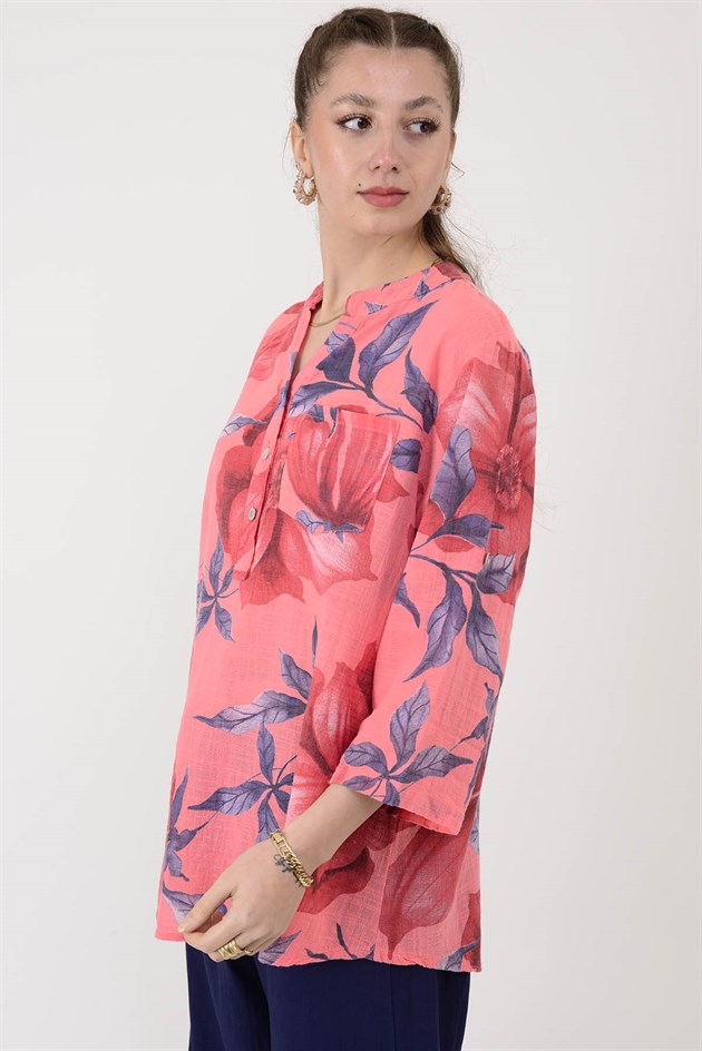 15455F-92 DALLI ÇİÇEK DESEN GÖMLEK