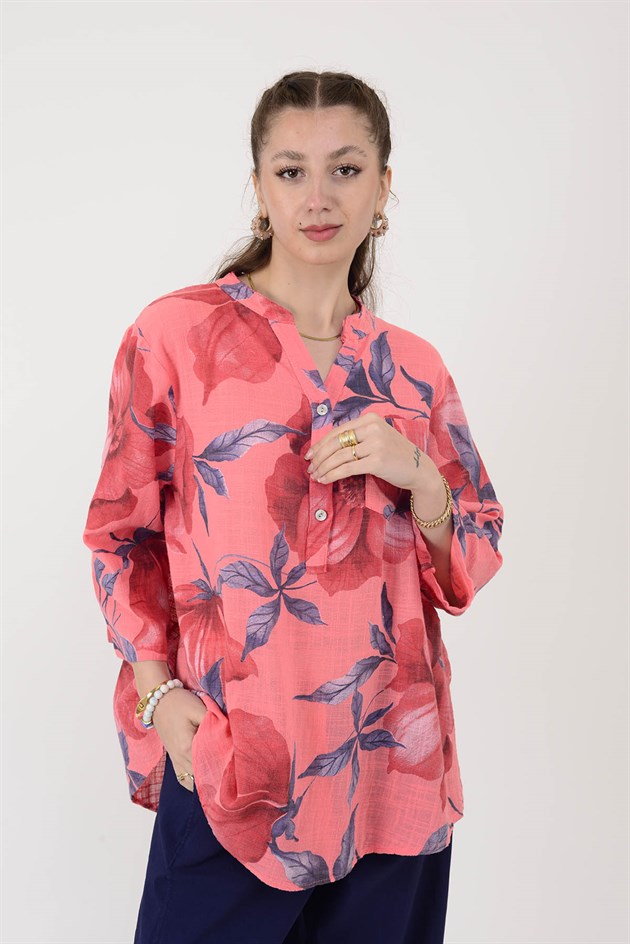 15455F-92 DALLI ÇİÇEK DESEN GÖMLEK