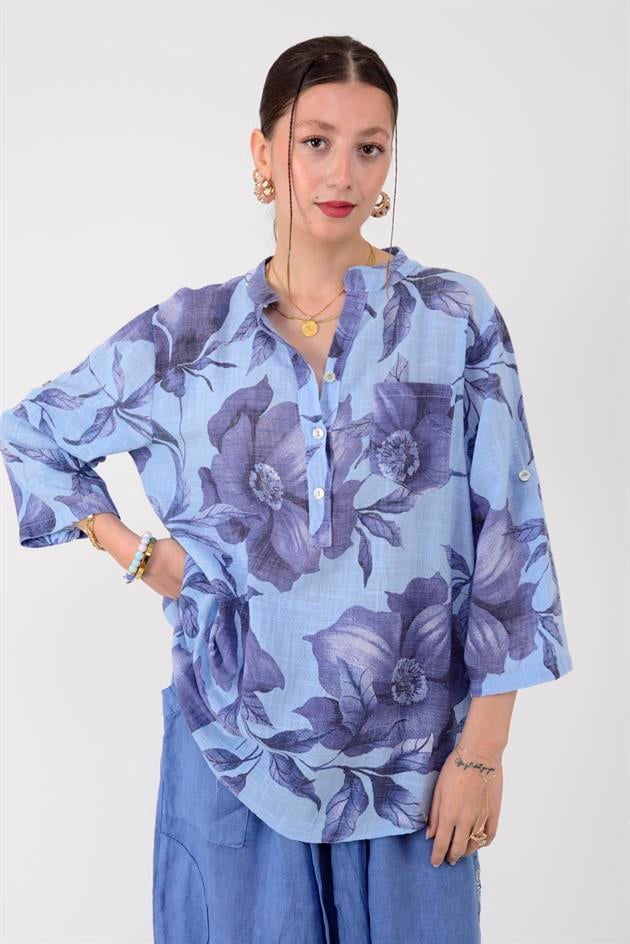 15455F-92 DALLI ÇİÇEK DESEN GÖMLEK