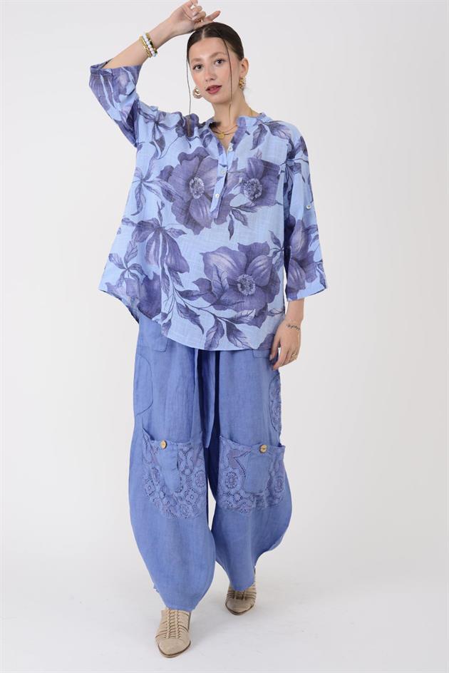 15455F-92 DALLI ÇİÇEK DESEN GÖMLEK