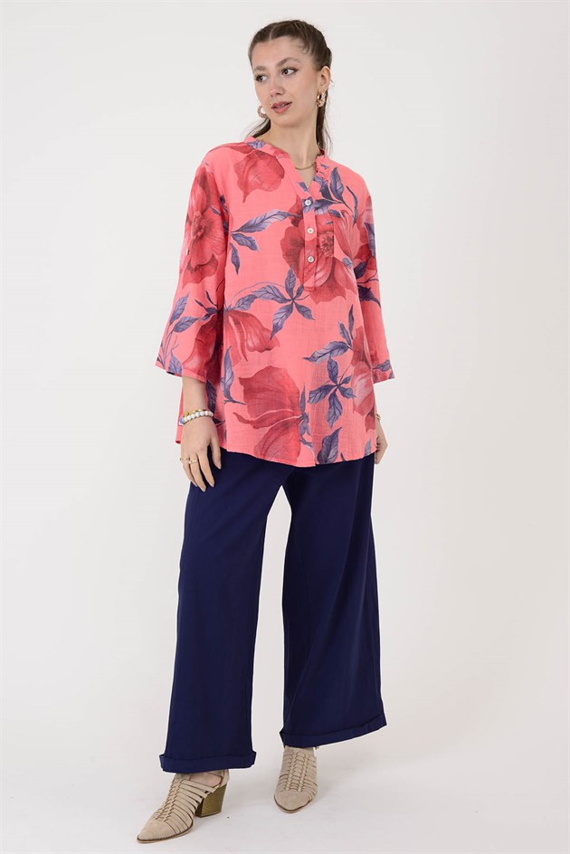 15455F-92 DALLI ÇİÇEK DESEN GÖMLEK