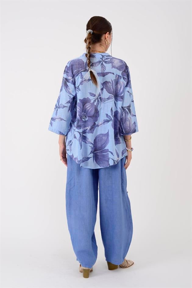 15455F-92 DALLI ÇİÇEK DESEN GÖMLEK