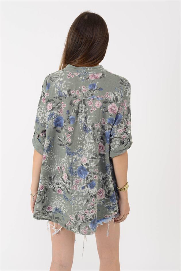 15455F-98 KIR ÇİÇEĞİ DESEN GÖMLEK