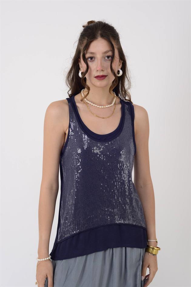 1684 PAYET DETAYLI ASTARLI KOLSUZ BLUZ