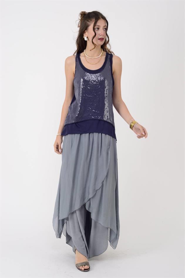 1684 PAYET DETAYLI ASTARLI KOLSUZ BLUZ