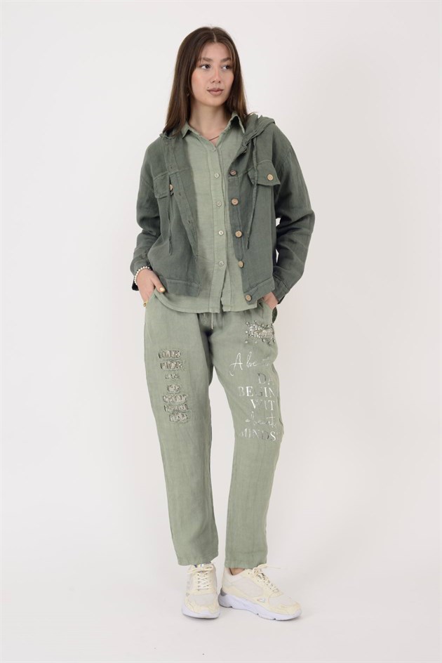 18131 KAPÜŞON DETAYLI KETEN CEKET