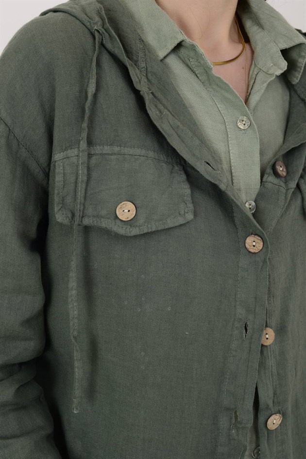 18131 KAPÜŞON DETAYLI KETEN CEKET