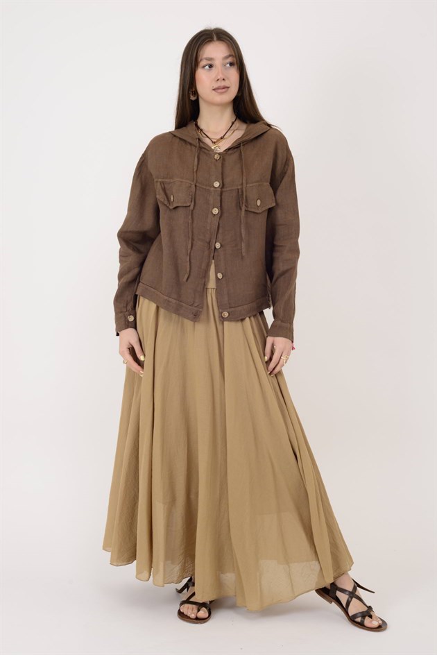 18131 KAPÜŞON DETAYLI KETEN CEKET