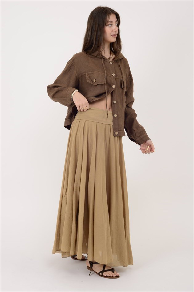 18131 KAPÜŞON DETAYLI KETEN CEKET