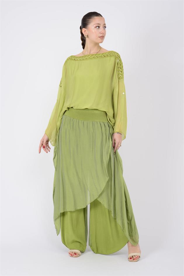 1899 ASİMETRİK KESİM KAPAKLI  İPEK ŞALVAR