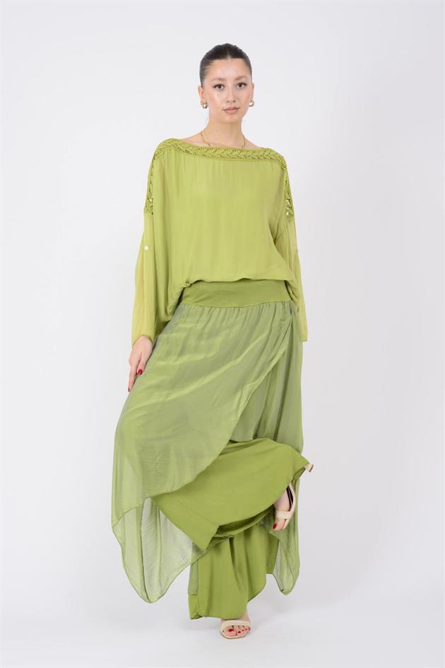 1899 ASİMETRİK KESİM KAPAKLI  İPEK ŞALVAR