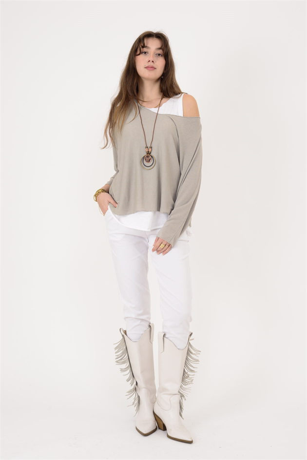 19005 KOLYE DETAYLI 2Lİ TRİKO BLUZ