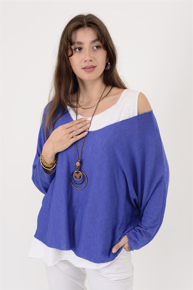 19005 KOLYE DETAYLI 2Lİ TRİKO BLUZ