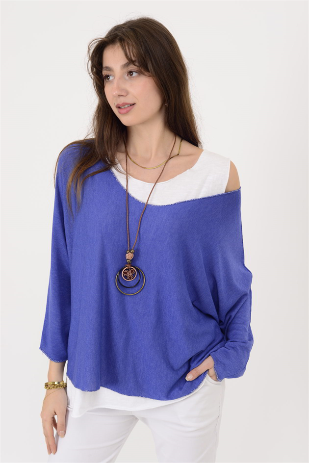 19005 KOLYE DETAYLI 2Lİ TRİKO BLUZ