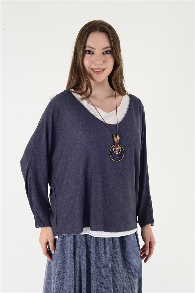 19005 KOLYE DETAYLI 2Lİ TRİKO BLUZ