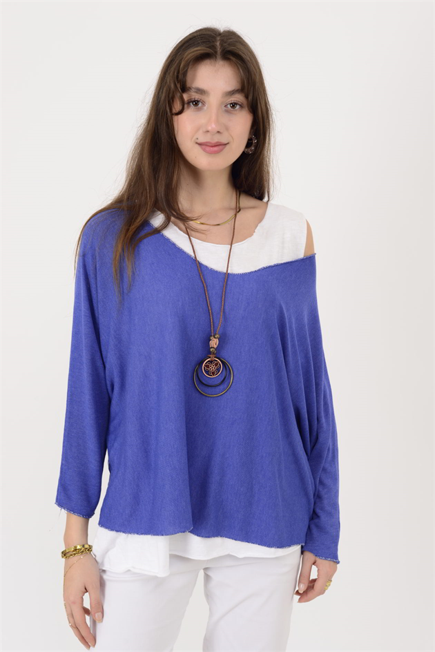 19005 KOLYE DETAYLI 2Lİ TRİKO BLUZ