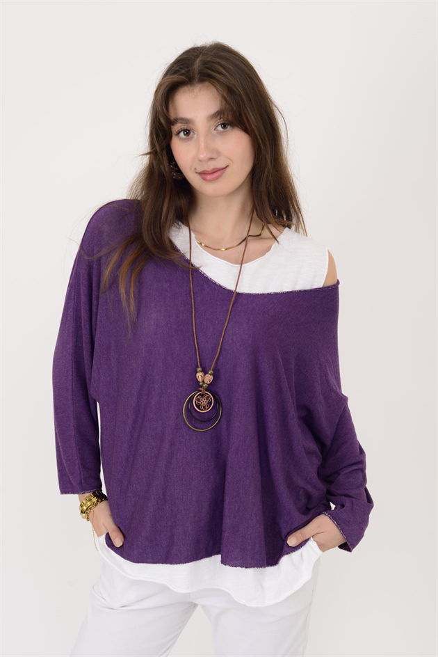 19005 KOLYE DETAYLI 2Lİ TRİKO BLUZ