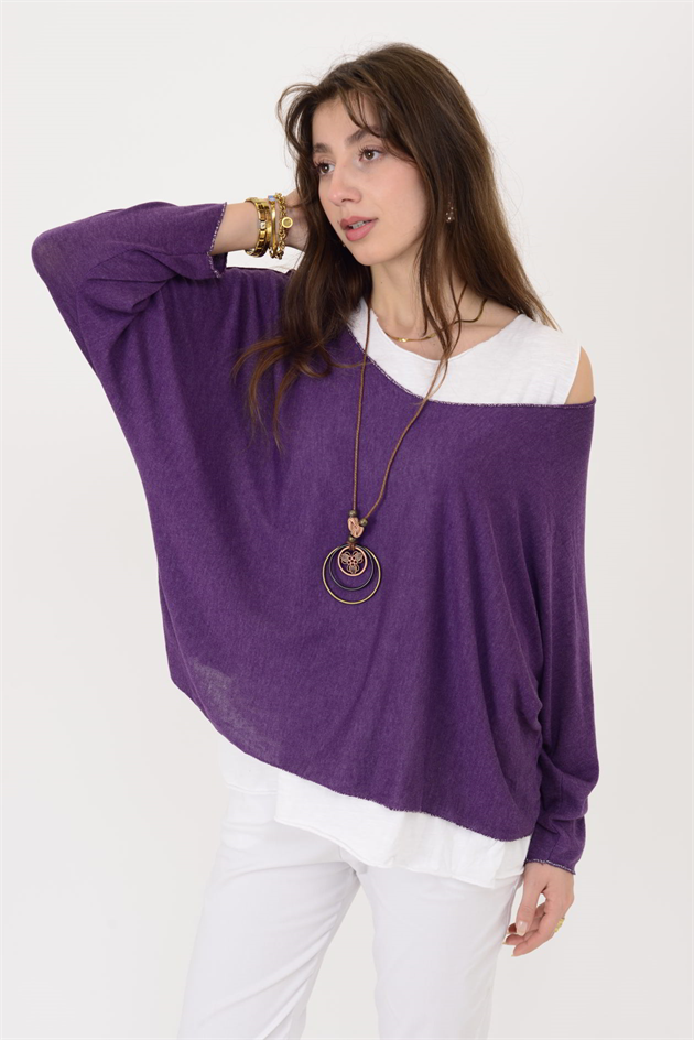 19005 KOLYE DETAYLI 2Lİ TRİKO BLUZ