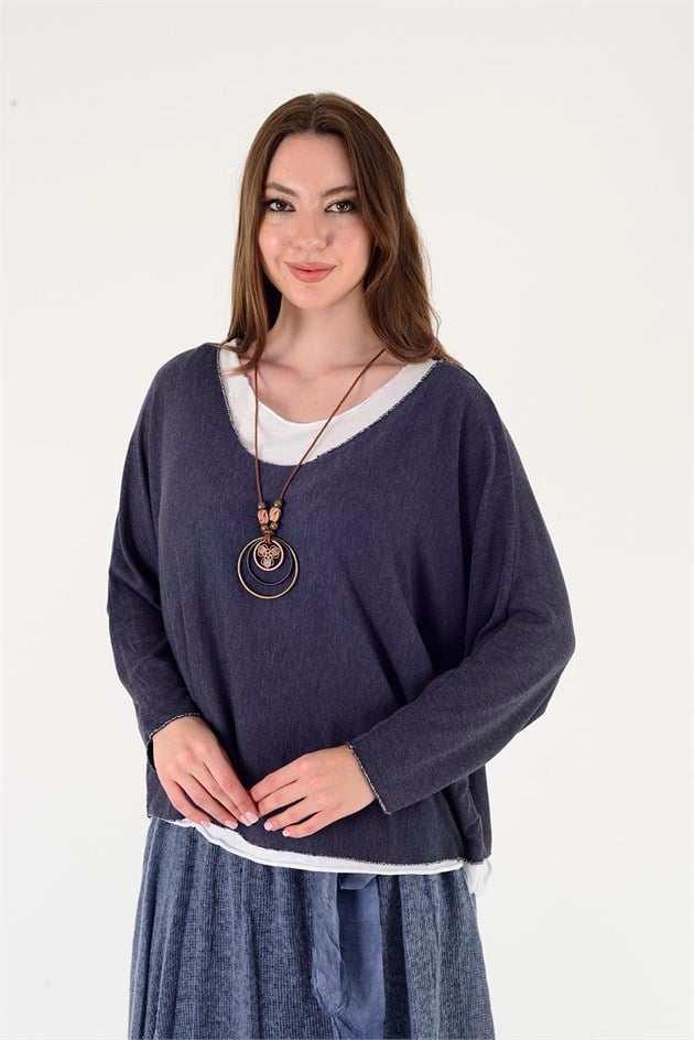 19005 KOLYE DETAYLI 2Lİ TRİKO BLUZ