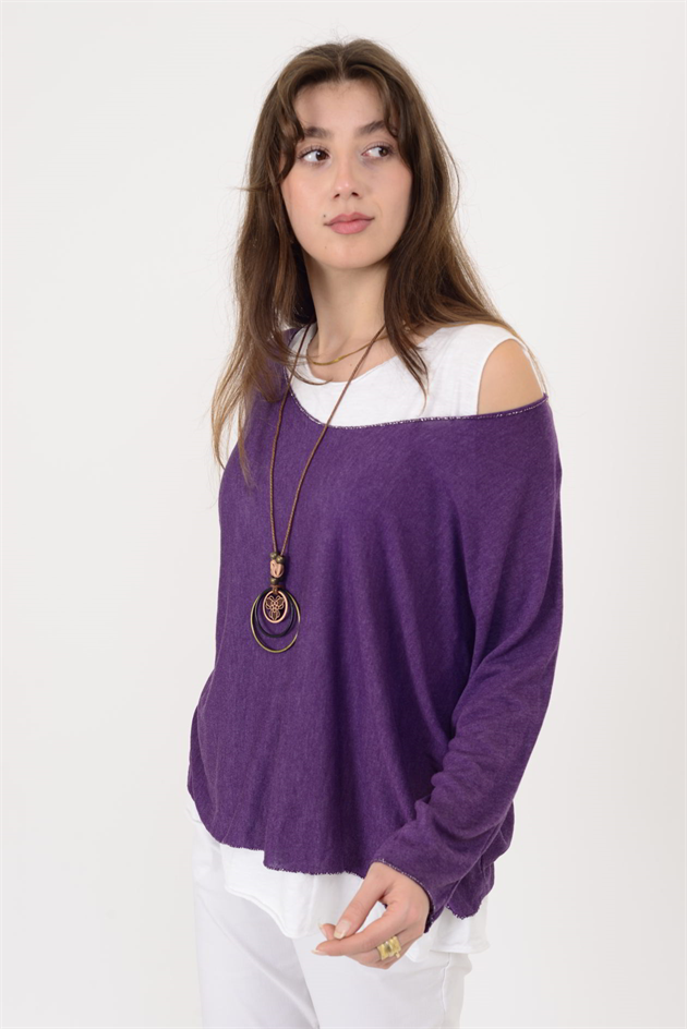 19005 KOLYE DETAYLI 2Lİ TRİKO BLUZ