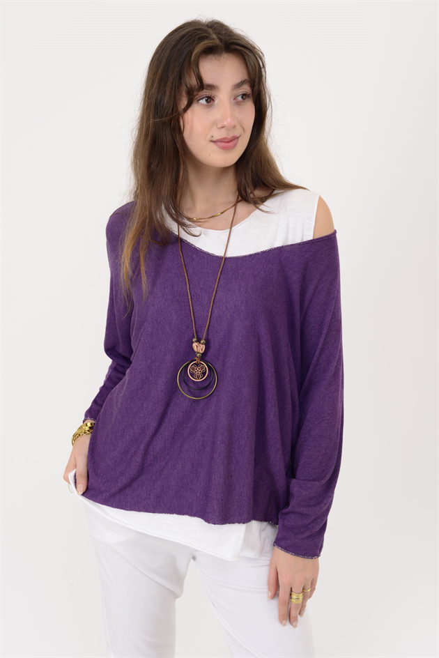 19005 KOLYE DETAYLI 2Lİ TRİKO BLUZ