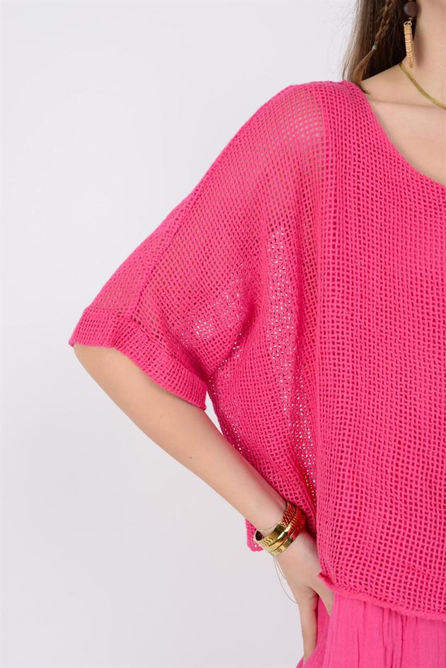 19056 DUAL KATLI KETEN ELBİSE