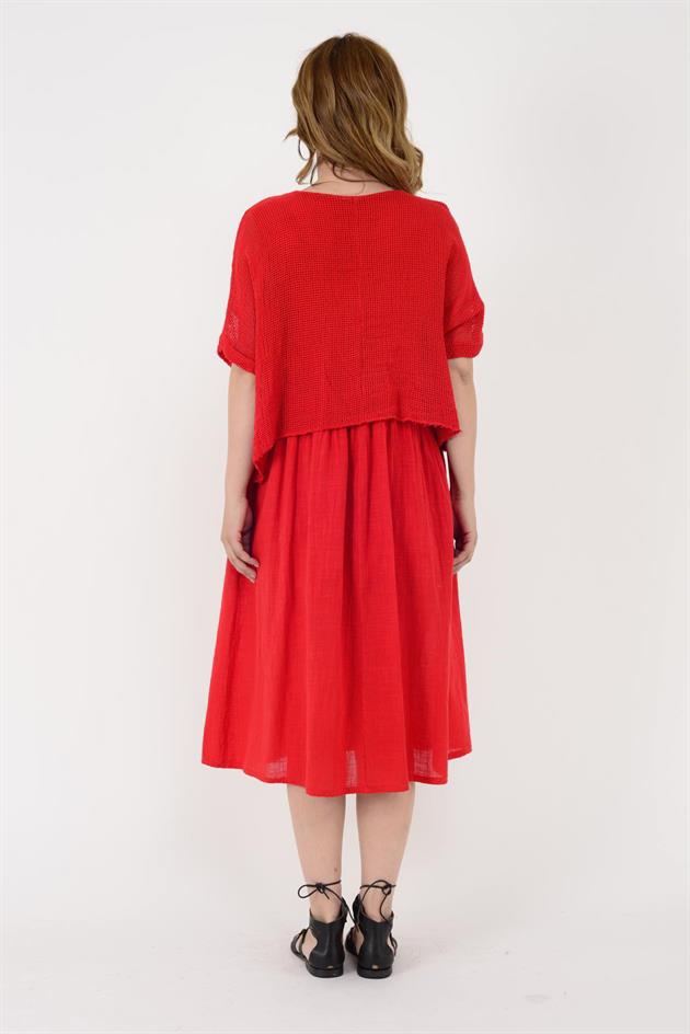 19056 DUAL KATLI KETEN ELBİSE