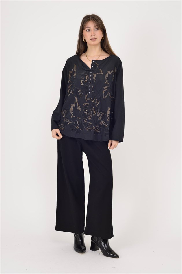 19103 PAYET DETAYLI İŞLEMELİ PAMUK BLUZ