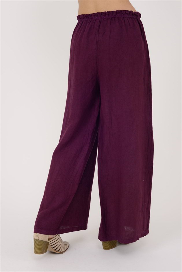 19169 BELİ LASTİKLİ KETEN PANTOLON