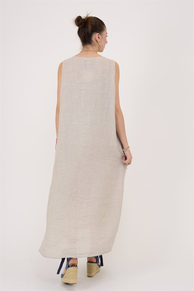 2-08 KAT KAT KOLSUZ KETEN ELBİSE