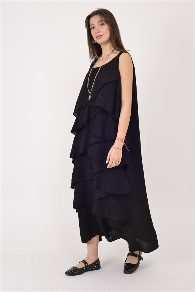 2-08 KAT KAT KOLSUZ KETEN ELBİSE