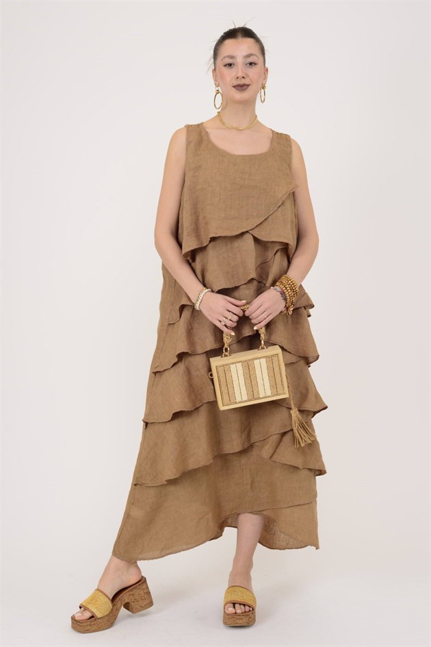 2-08 KAT KAT KOLSUZ KETEN ELBİSE