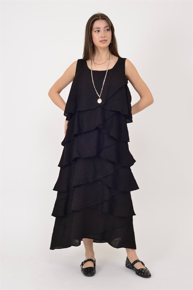 2-08 KAT KAT KOLSUZ KETEN ELBİSE